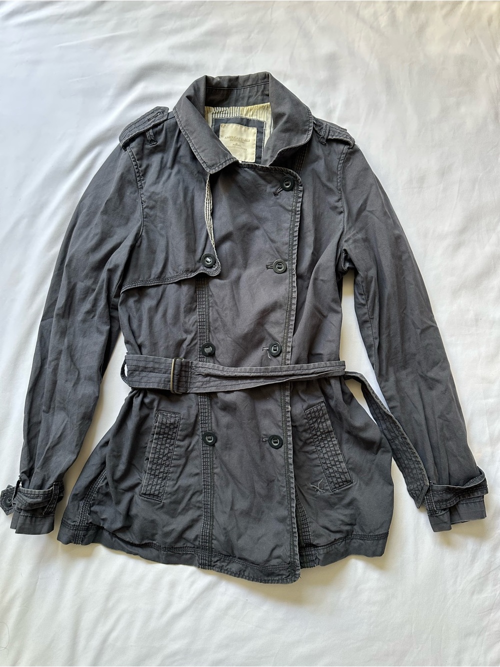 American Eagle Outfitters Grey Trench Jacket with Belt